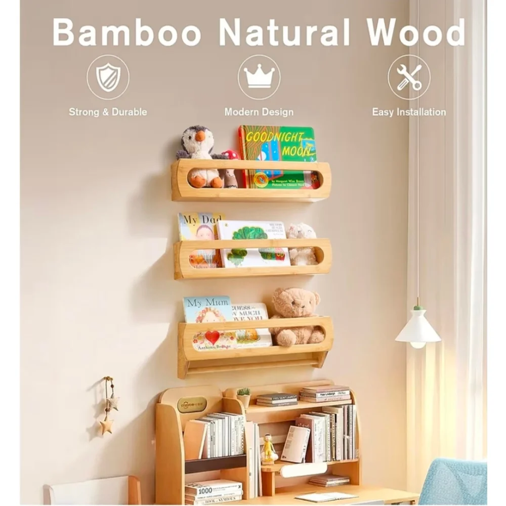 Nursery Book Shelves, Premium Bamboo Wood, Fully Assembled - Nursery Decor, Book - Picture 4 of 8